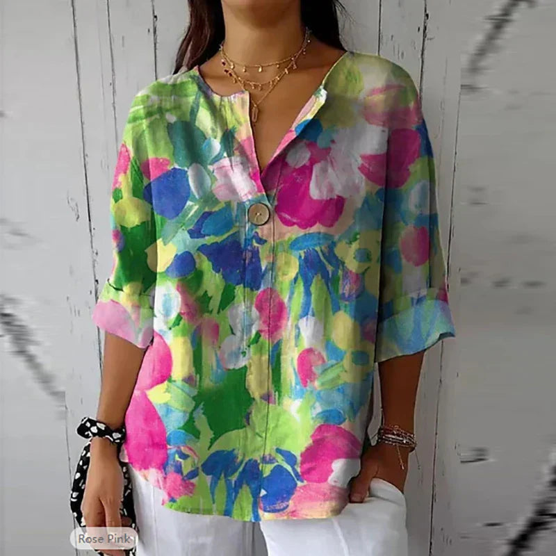 LioraLuxe™ Floral Print Blouse — Breathable Floral Elegance