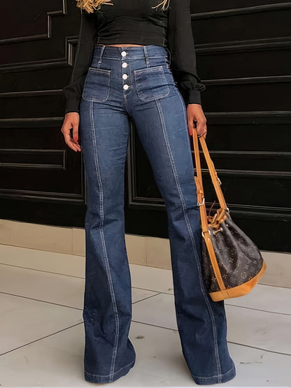 Retro High-Rise Wide-Leg Jeans – Figure-Flattering Vintage Denim with Button Details