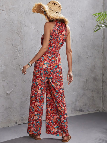 Avencea Floral Halter Neck Jumpsuit™ — Light, Breezy Summer Elegance