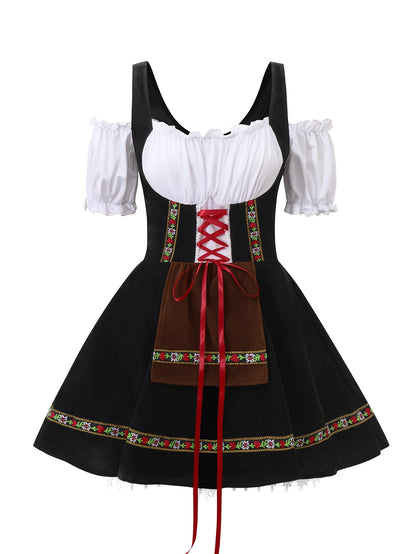 AlpineDirndl Dress – Flirty Alpine-Inspired Dress with Floral Trims and Lace-Up Bodice