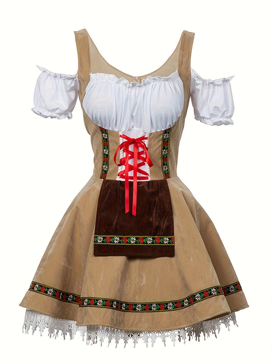 AlpineDirndl Dress – Flirty Alpine-Inspired Dress with Floral Trims and Lace-Up Bodice