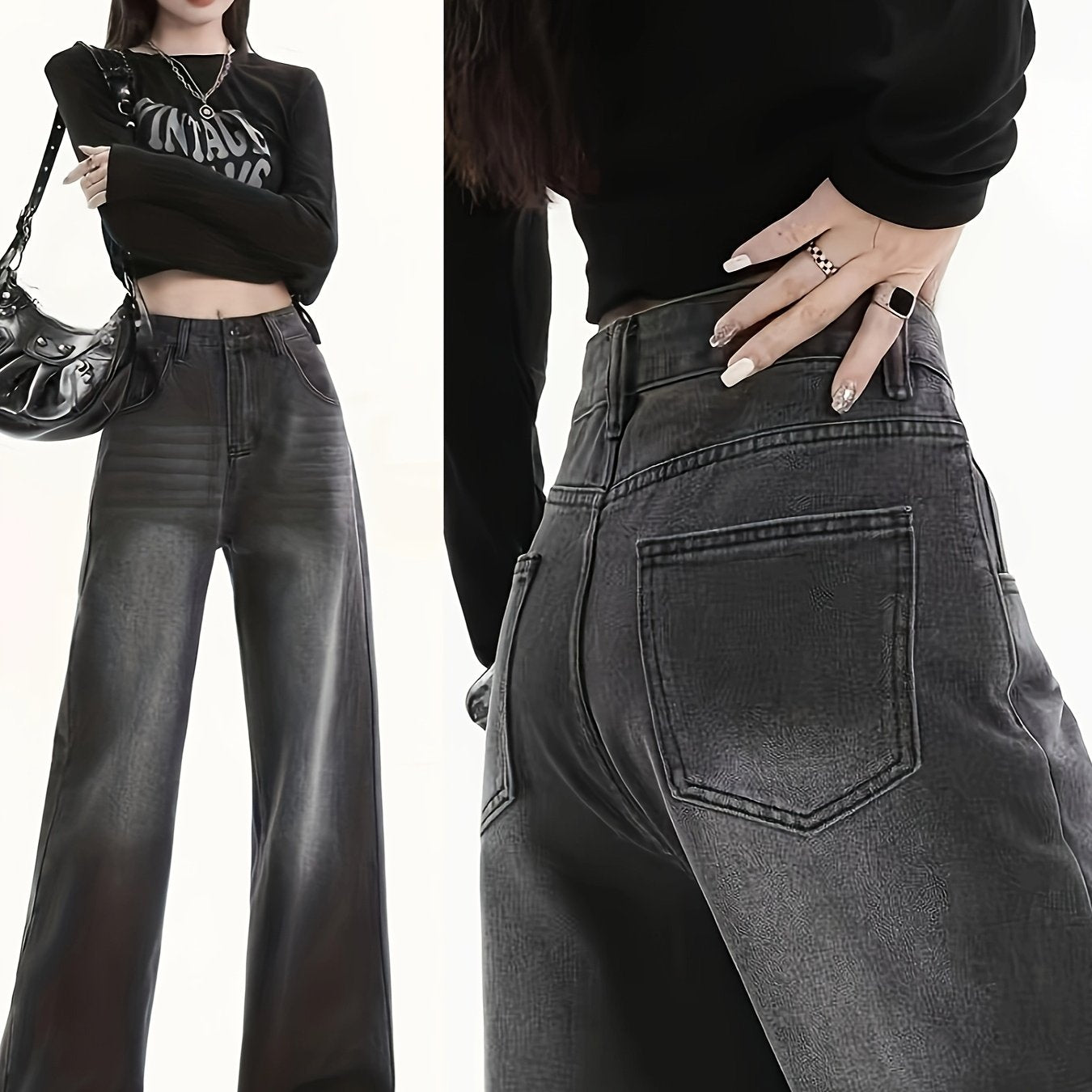 RetroFlex Wide-Leg Black Jeans – High-Rise Vintage Denim for All-Day Comfort