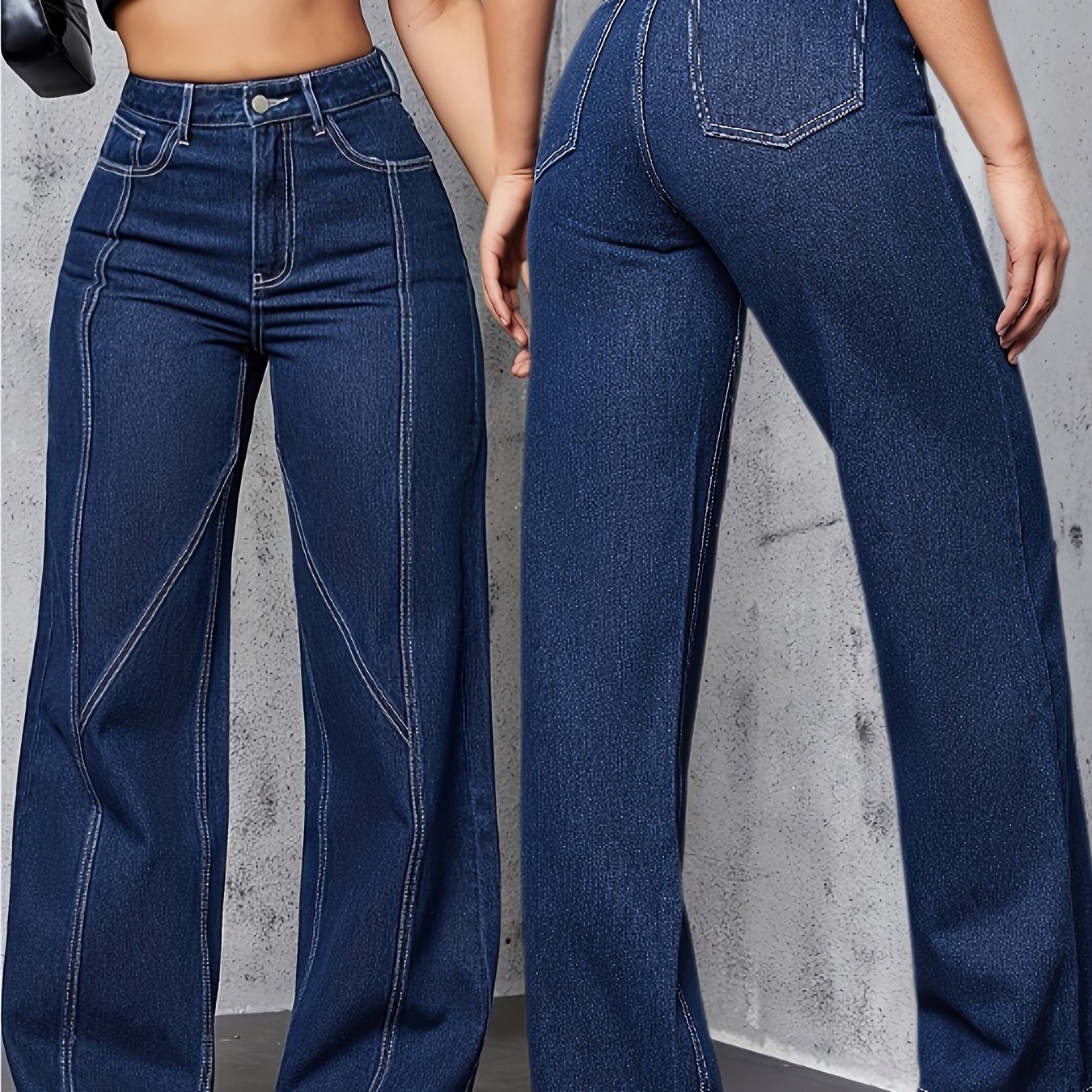 High-Waisted Flared Jeans – Medium Wash Denim with Leg-Lengthening Stitching