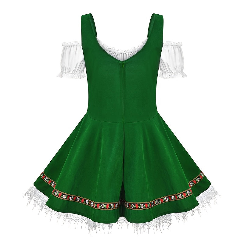 FestiCharm Dirndl Dress – Traditional Bavarian Oktoberfest Dress with Floral Trim and Apron