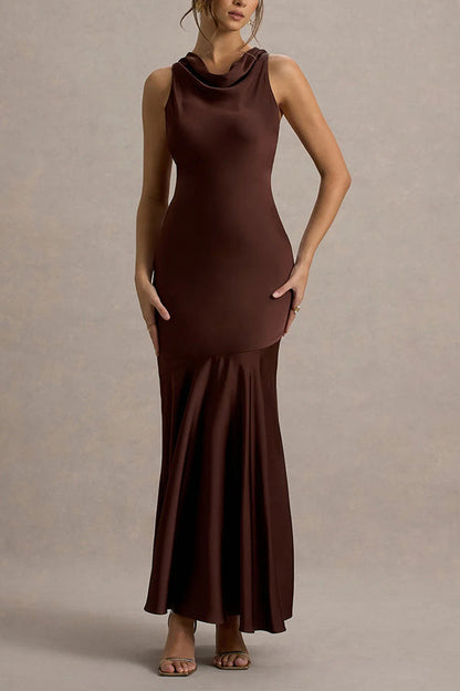 Satin Halter Dress™ — Draped Elegance, Tailored Comfort
