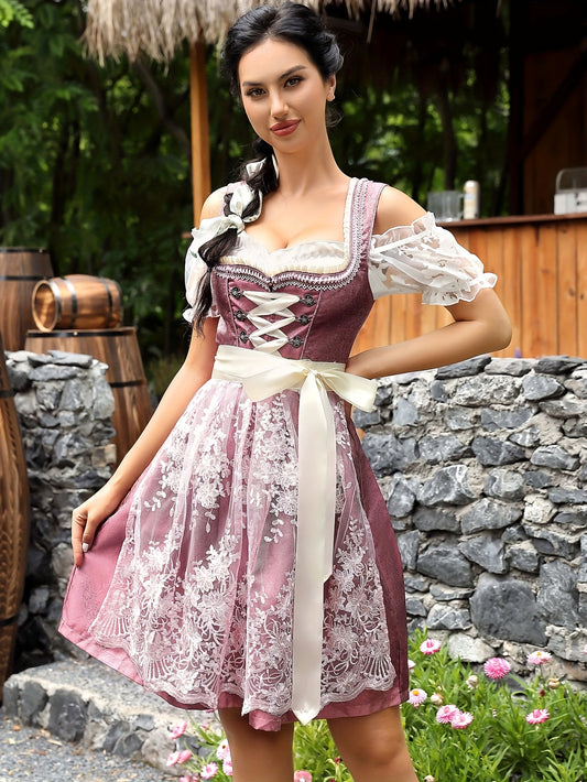 Pink Women's Dirndl Dress – Vintage Bavarian Style Oktoberfest Costume
