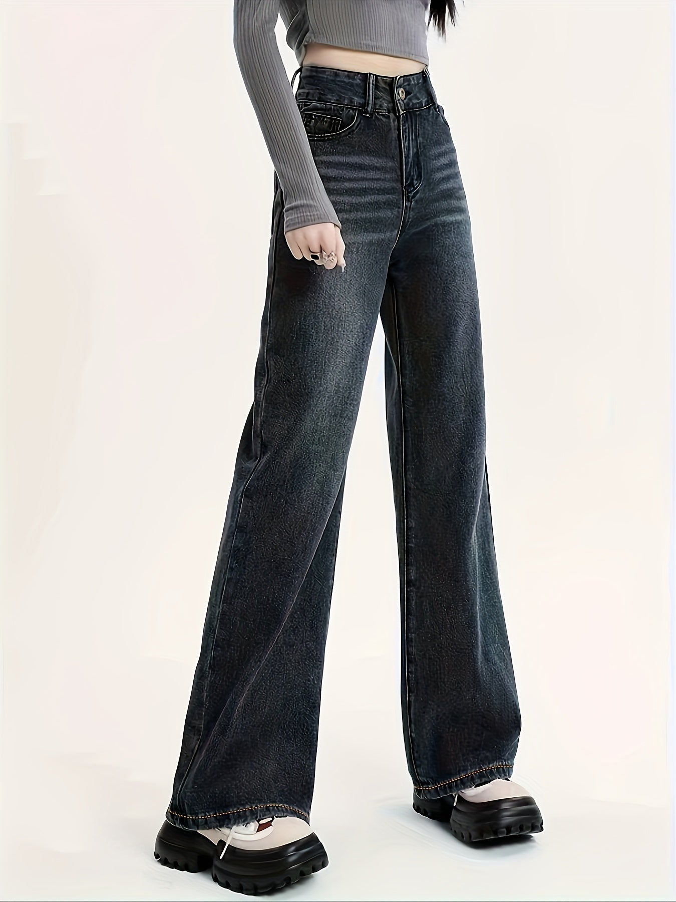RetroFlex Wide-Leg Black Jeans – High-Rise Vintage Denim for All-Day Comfort