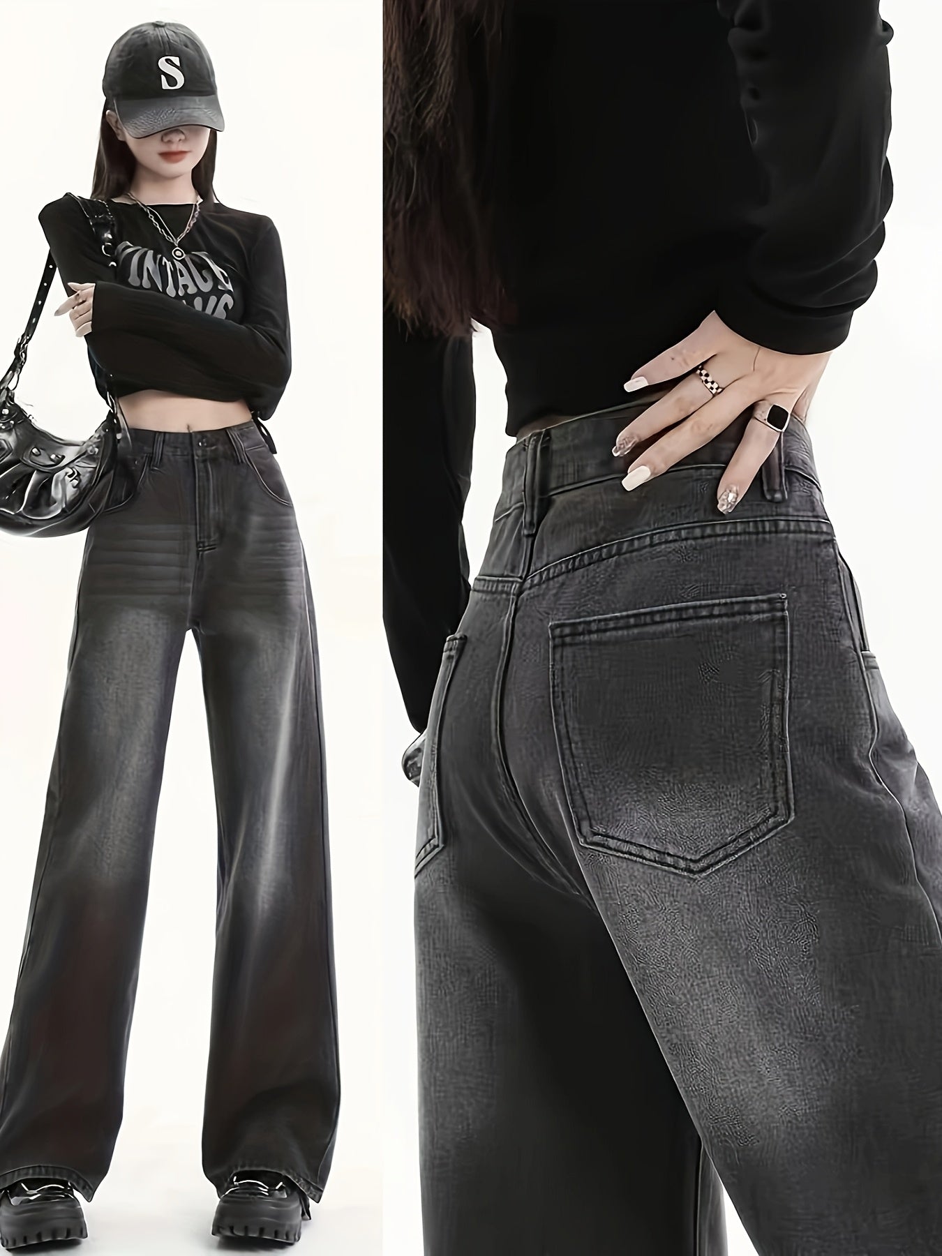 RetroFlex Wide-Leg Black Jeans – High-Rise Vintage Denim for All-Day Comfort