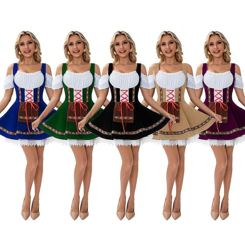 FestiCharm Dirndl Dress – Traditional Bavarian Oktoberfest Dress with Floral Trim and Apron