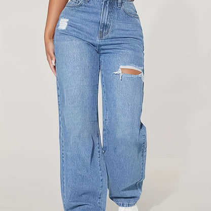 High-Waisted Wide-Leg Ripped Jeans – Comfortable Stretch Denim with Modern Distressed Look