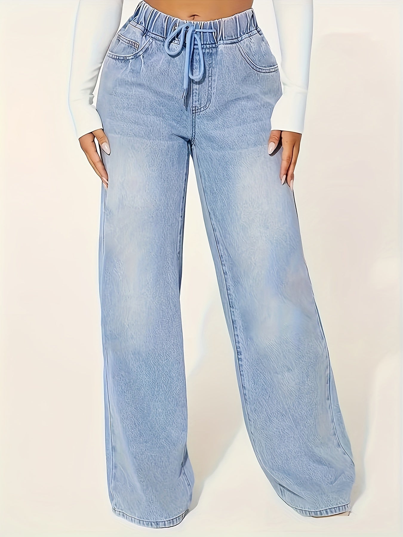 High-Waisted Wide Leg Jeans – Soft Vintage Denim with Adjustable Waistband
