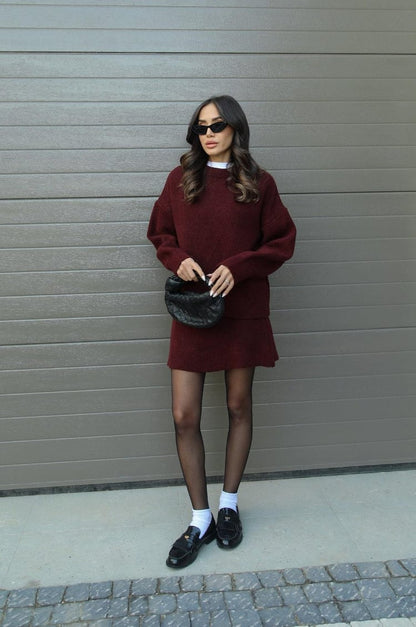 Nadia Skirt & Jumper Set™ — Cozy Chic in Rich Bordeaux