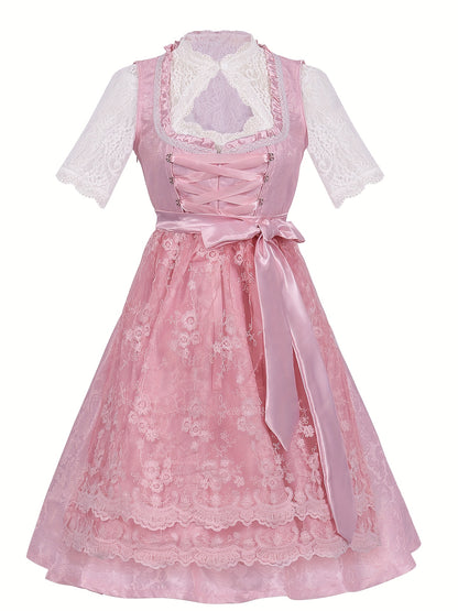 RoseVale – Romantic Alpine Dirndl Dress with Floral Lace and Satin Sash