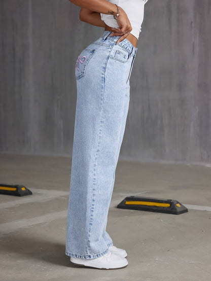 Retro High-Waisted Wide-Leg Denim – Light Wash Vintage Style Jeans
