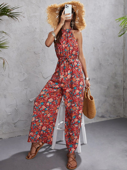 Avencea Floral Halter Neck Jumpsuit™ — Light, Breezy Summer Elegance