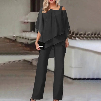 MaraisVue™ Navy Blue Cold-Shoulder Jumpsuit — Sleek Comfort Meets Evening Elegance