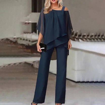 MaraisVue™ Navy Blue Cold-Shoulder Jumpsuit — Sleek Comfort Meets Evening Elegance