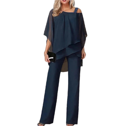MaraisVue™ Navy Blue Cold-Shoulder Jumpsuit — Sleek Comfort Meets Evening Elegance