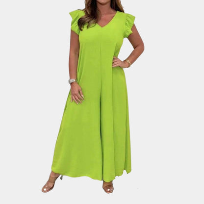 Mertiara™ V-Neck Wide Leg Jumpsuit — Flattering Fit with Fluid Movement