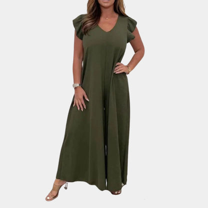Mertiara™ V-Neck Wide Leg Jumpsuit — Flattering Fit with Fluid Movement
