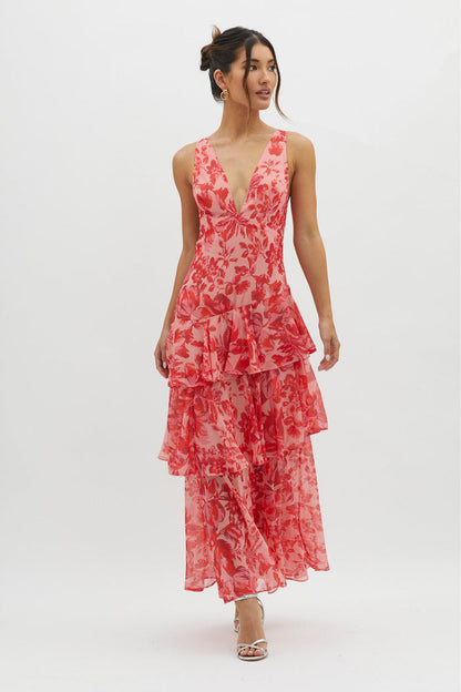 Mirovella™ Strappy Ruffle Maxi Dress — Graceful Florals, Effortless Flow