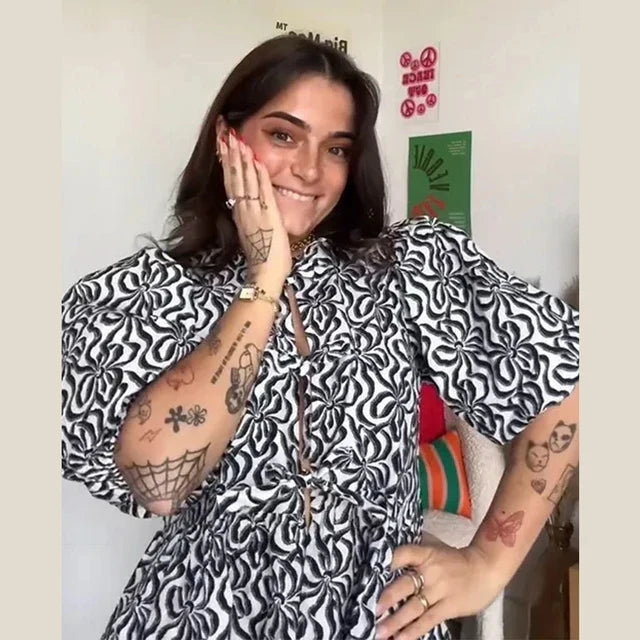 Leopard Bow Puff Sleeve Top™ — Feminine Flair Meets Effortless Charm