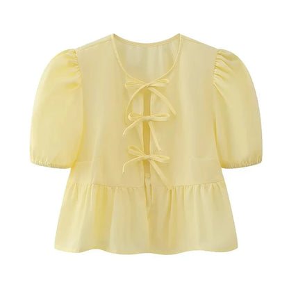 Leopard Bow Puff Sleeve Top™ — Feminine Flair Meets Effortless Charm