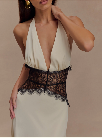 SerennaLuxe™ Satin Lace Dress — Sculpted Elegance, Effortless Grace