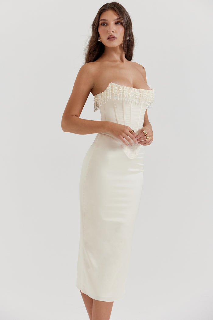 Selena Dress — Timeless Pearl Elegance
