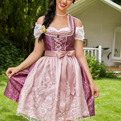 VintaLace Dirndl Dress – Vintage-Inspired Corset Dress with Lace Puff Sleeves