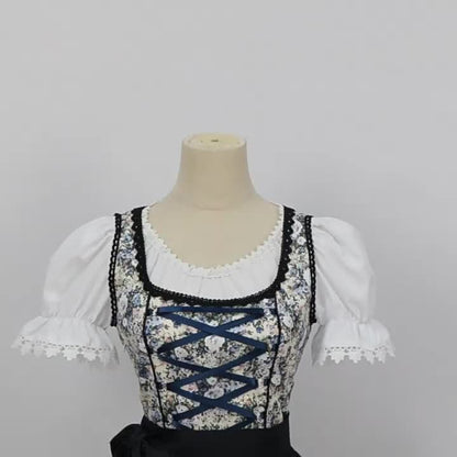 AlpineVibe – Authentic Bavarian Floral Dirndl Dress with Lace-Up Detail