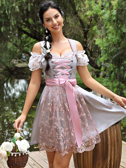 LuxeWeave Vintage Dirndl – Elegant Bavarian Dress with Floral Embroidery