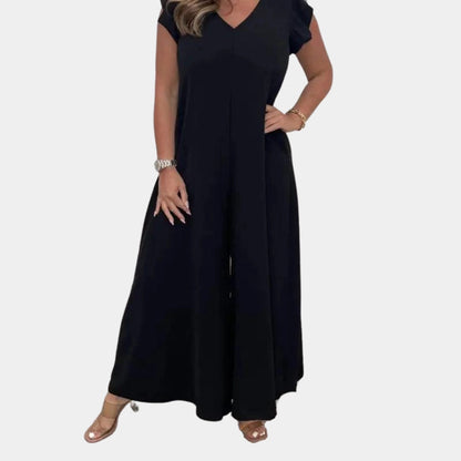 Mertiara™ V-Neck Wide Leg Jumpsuit — Flattering Fit with Fluid Movement