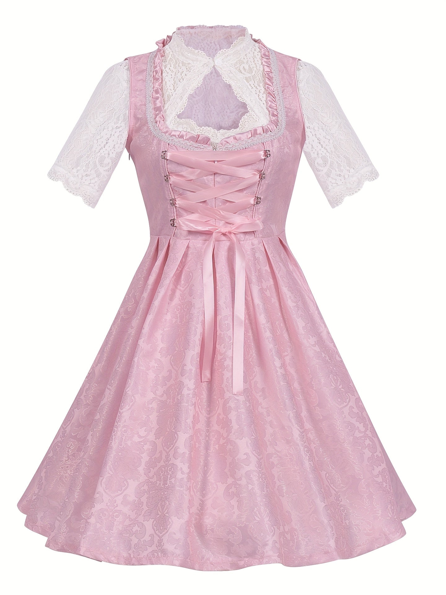 RoseVale – Romantic Alpine Dirndl Dress with Floral Lace and Satin Sash
