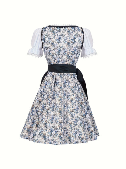AlpineVibe – Authentic Bavarian Floral Dirndl Dress with Lace-Up Detail