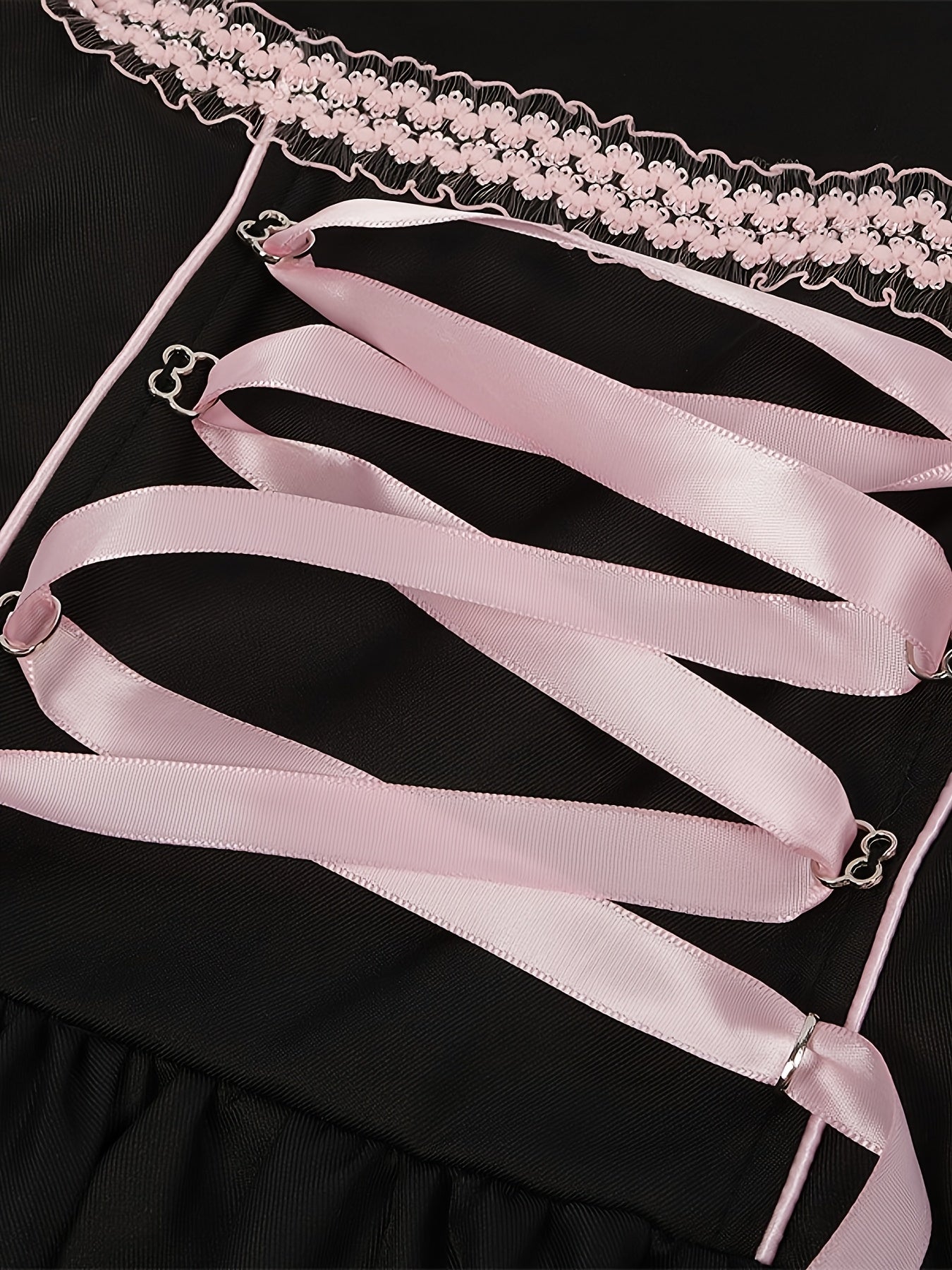 RosetteCharm Dirndl – Elegant Black Floral Embroidered Dress with Satin Sash