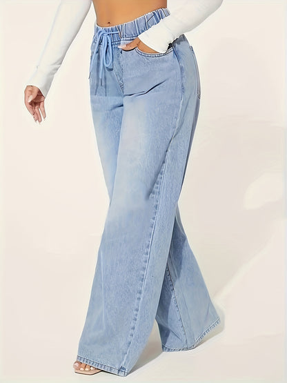 High-Waisted Wide Leg Jeans – Soft Vintage Denim with Adjustable Waistband