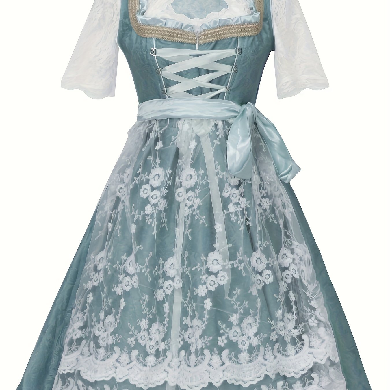 AquaVine Dirndl Dress – Vintage Floral Embroidered Knee-Length Dress for Oktoberfest