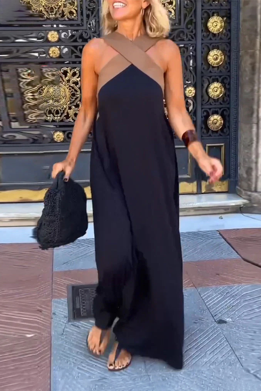 LuminaCurve™ Sleeveless Cross Halter Dress — Sculpted Silhouette, Timeless Chic