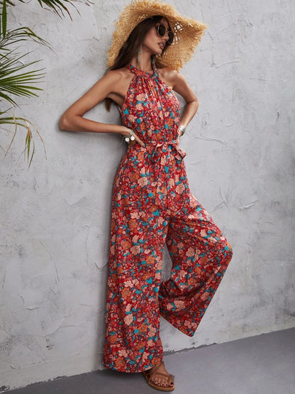 Avencea Floral Halter Neck Jumpsuit™ — Light, Breezy Summer Elegance