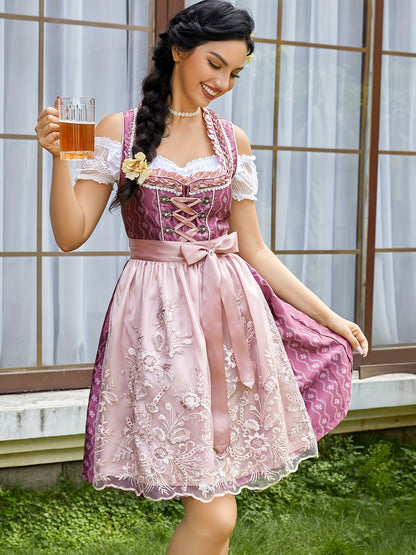 VintaLace Dirndl Dress – Vintage-Inspired Corset Dress with Lace Puff Sleeves