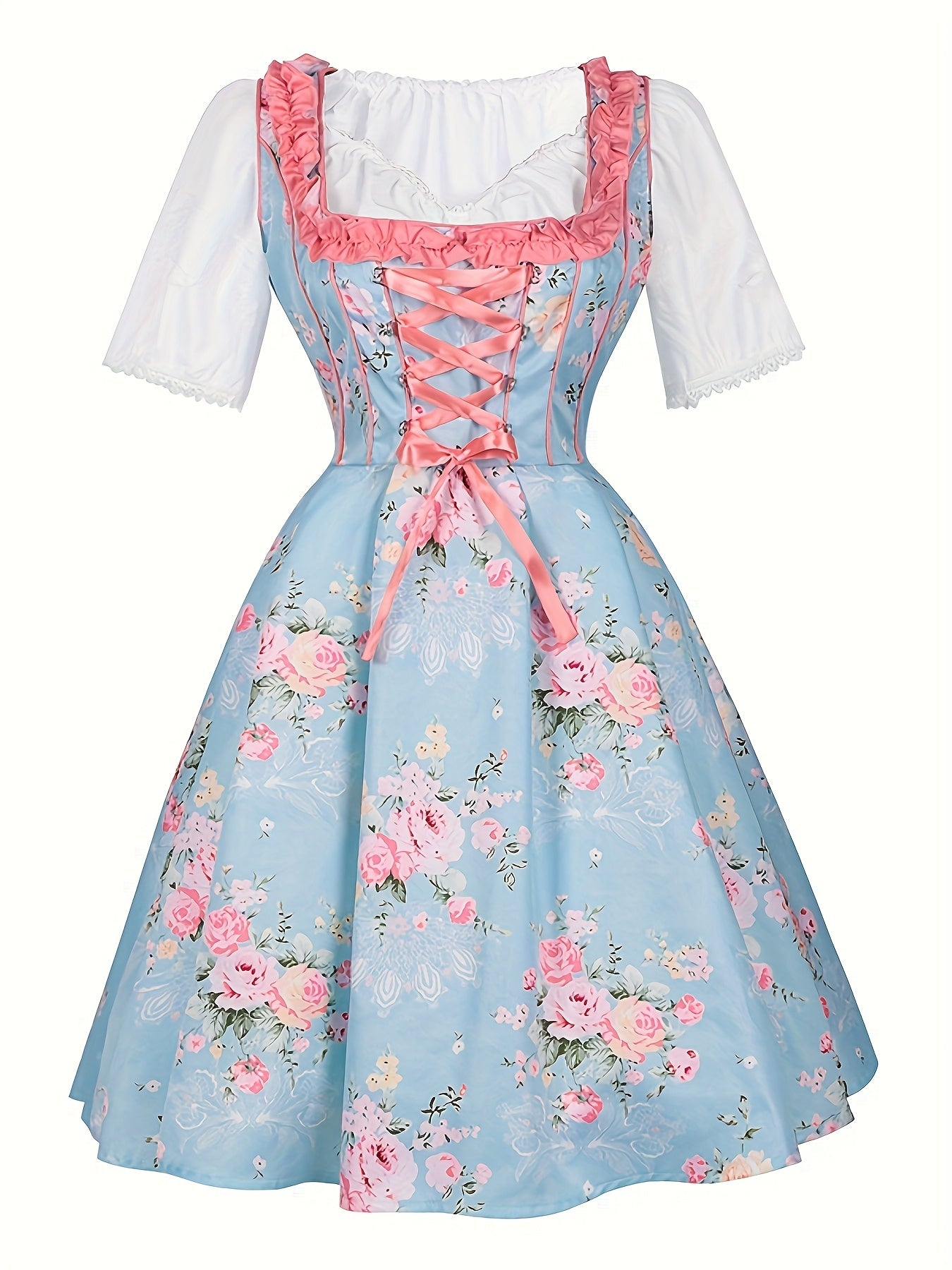 PastelBloom Dress – Knee-Length Floral Slip Dress with Corset Bodice