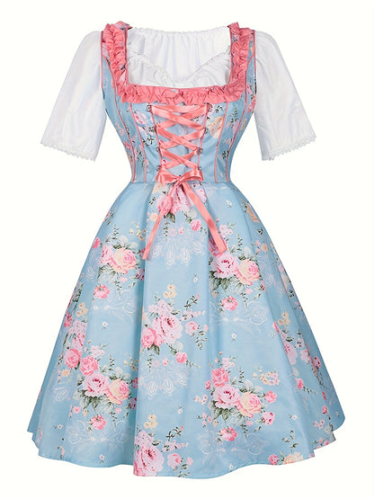 PastelBloom Dress – Knee-Length Floral Slip Dress with Corset Bodice