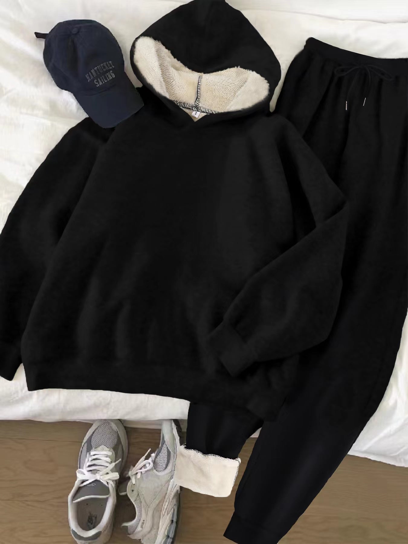 Women's Plush Fleece Hoodie and Jogger Set | Hooded | Knit Polyester | Autumn Winter Warm Loungewear