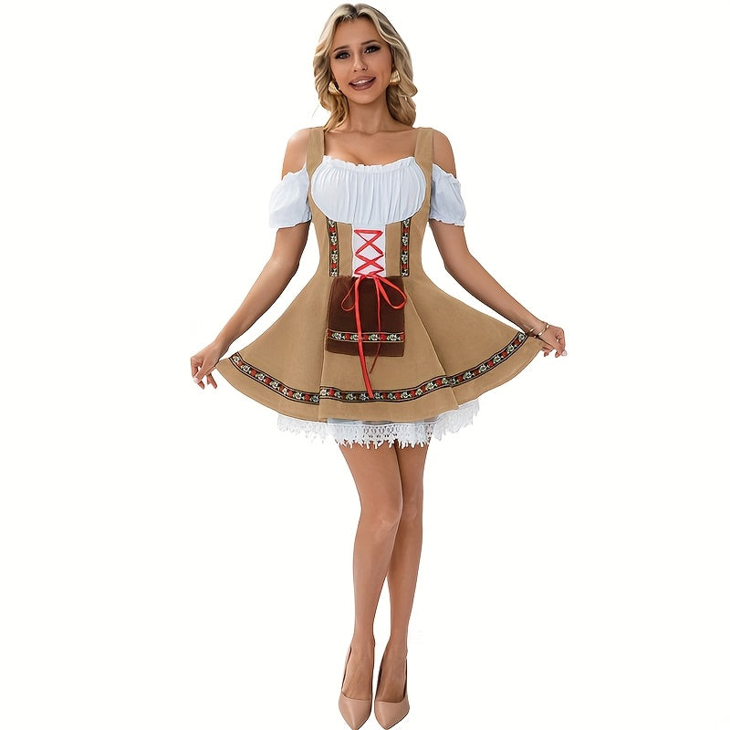 FestiCharm Dirndl Dress – Traditional Bavarian Oktoberfest Dress with Floral Trim and Apron