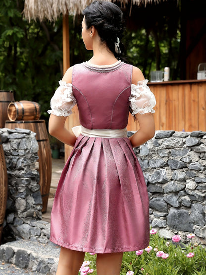 Pink Women's Dirndl Dress – Vintage Bavarian Style Oktoberfest Costume
