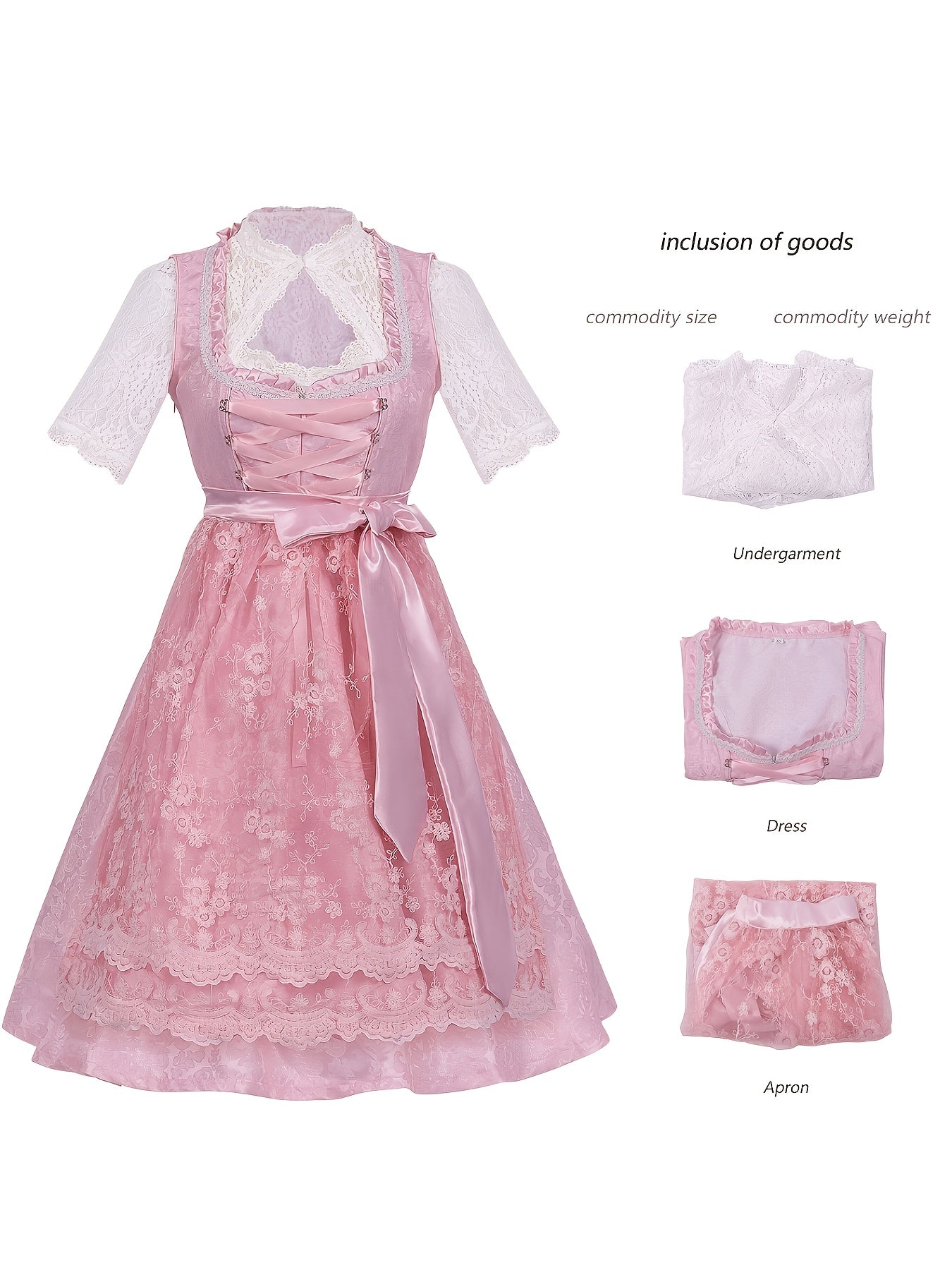 RoseVale – Romantic Alpine Dirndl Dress with Floral Lace and Satin Sash