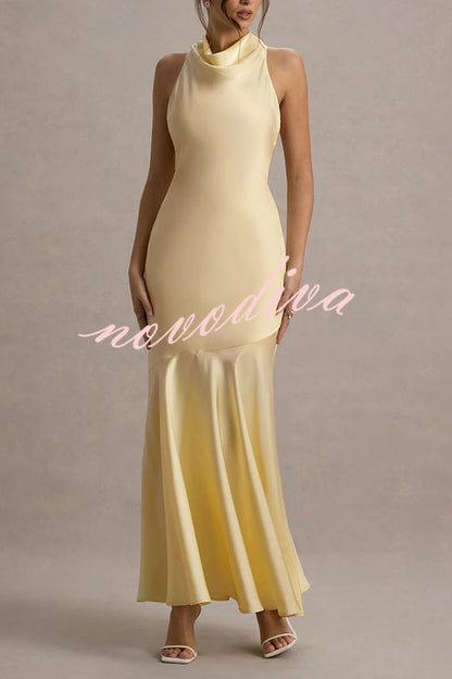 Satin Halter Dress™ — Draped Elegance, Tailored Comfort