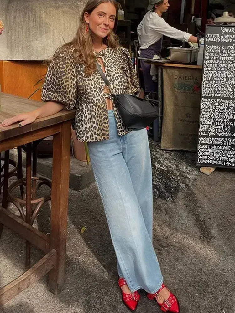 Leopard Bow Puff Sleeve Top™ — Feminine Flair Meets Effortless Charm