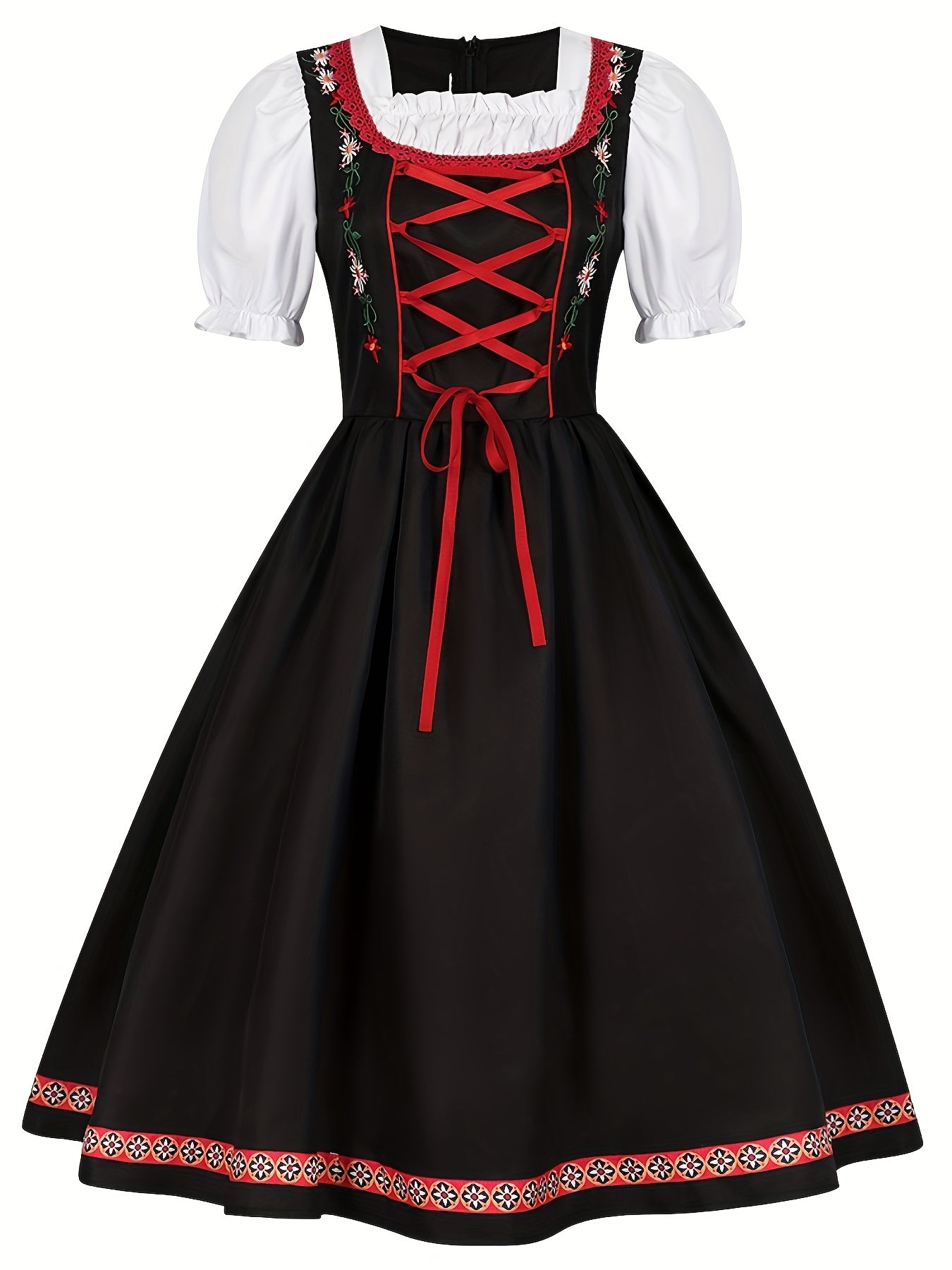 FestiLace Dirndl Dress – Traditional Alpine Folk Dress with Floral Embroidery
